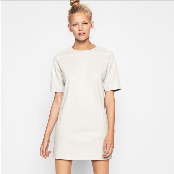 zara white leather dress